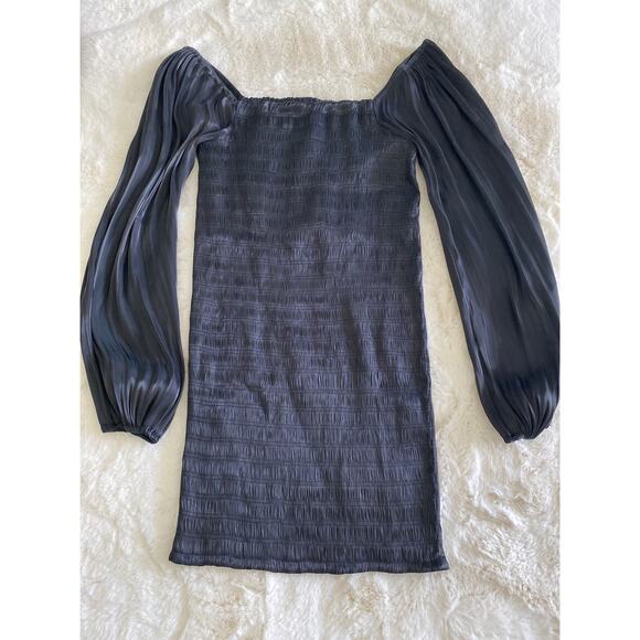 Witchy‎ Whimsigoth Gauze Stretch Little Black Dress Satiny Bell Sleeves Sz M - Picture 1 of 9